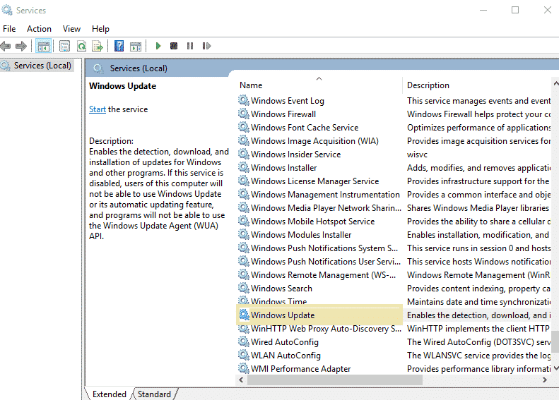 tắt windows updates bằng services