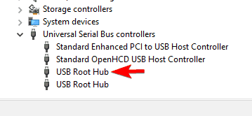 usb root hub thuộc tính thiết bị quản lý thiết bị
