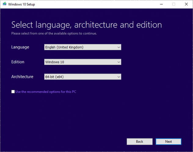 màn hình lựa chọn windows media creation